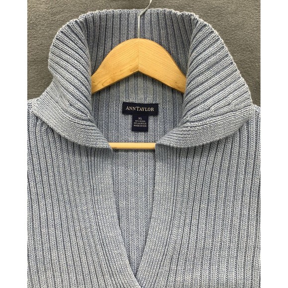 Ann Taylor Cardigan Sweater Women’s X-LARGE Baby Blue 2 Button Ribbed V-Neck USA - Picture 13 of 16